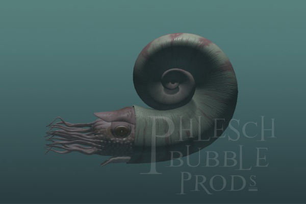This coiled cephalopod (related to the modern pearly nautilus) is based on the fossil genus Charactoceras.