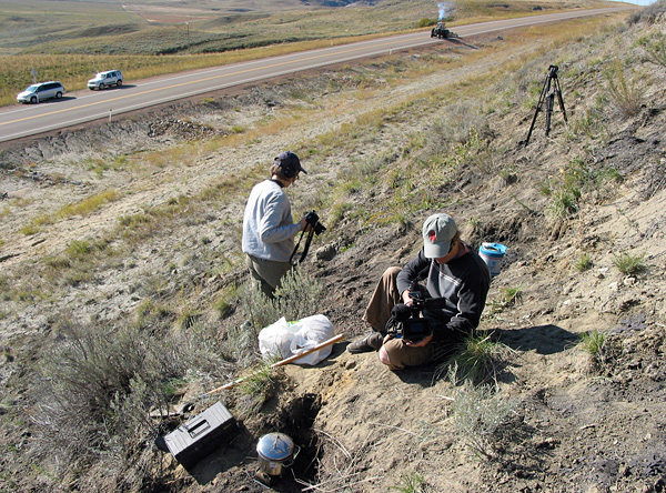 Bruce_films The slope may not look steep from this perspective, but it is always a challenge for Bruce to film us there!