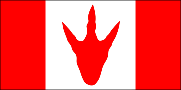 Canada flag dinosaur footprint