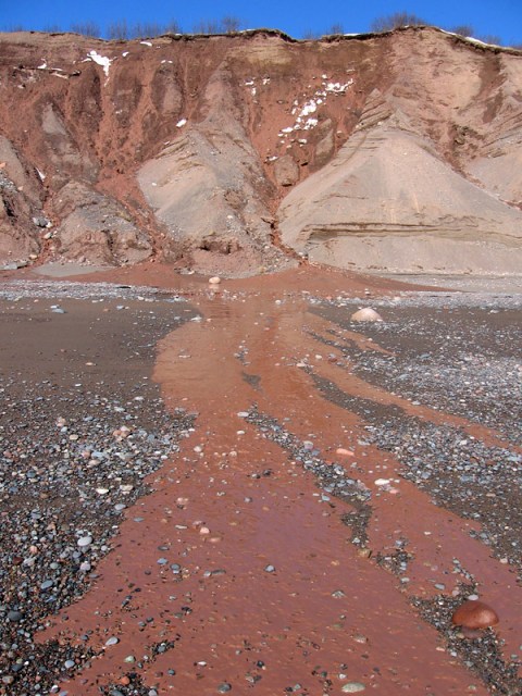 A spectacular mudflow emanates from the bluff