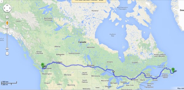 The trans Canada timeline (with thanks to Google Maps)