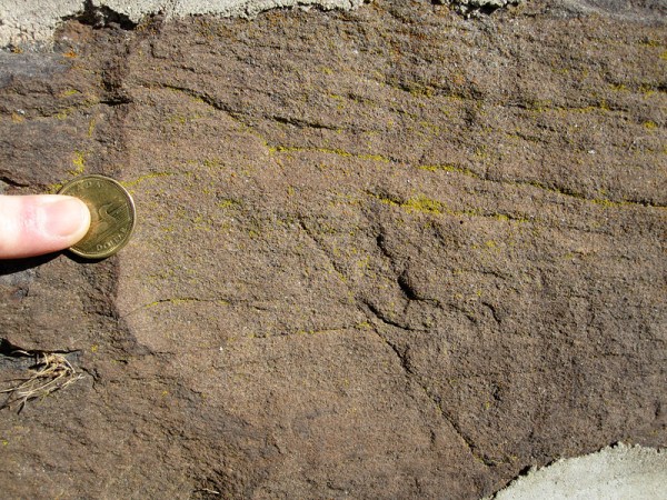 A cross-stratified sandstone, which also appears to show small-scale faulting