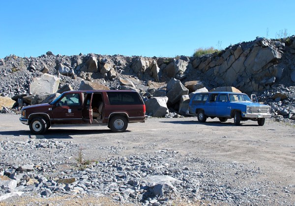 Number 82 and the 1976 Custom Deluxe, visiting a quarry in the Churchill quartzite.