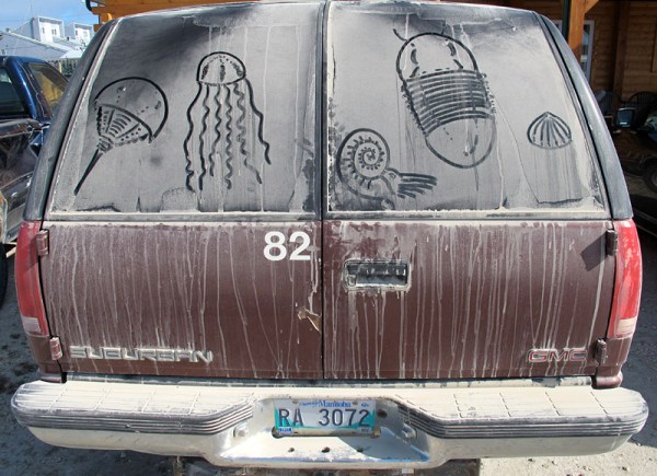 Number 82, appropriately decorated as a paleontology field vehicle