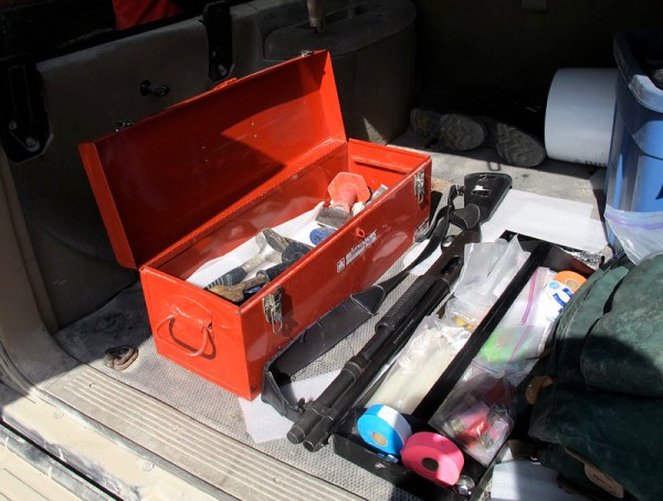 Tools of the trade: there is plenty of room in the back for packs, boots, samples, tools, and a shotgun for polar bear protection.